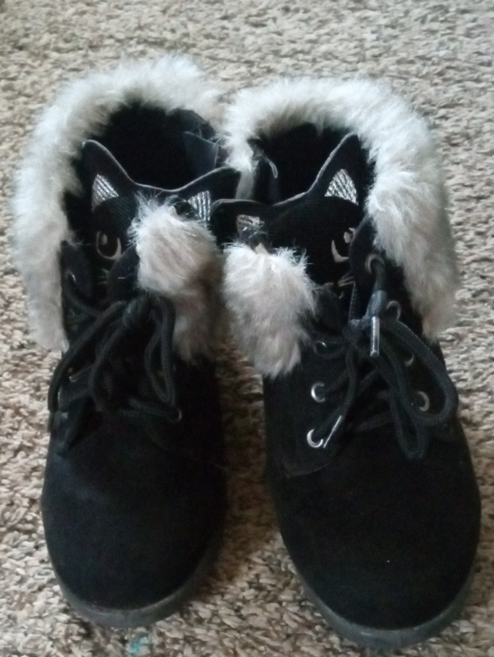 Girl's Black Faux-Fur Trim Winter Ankle Boots